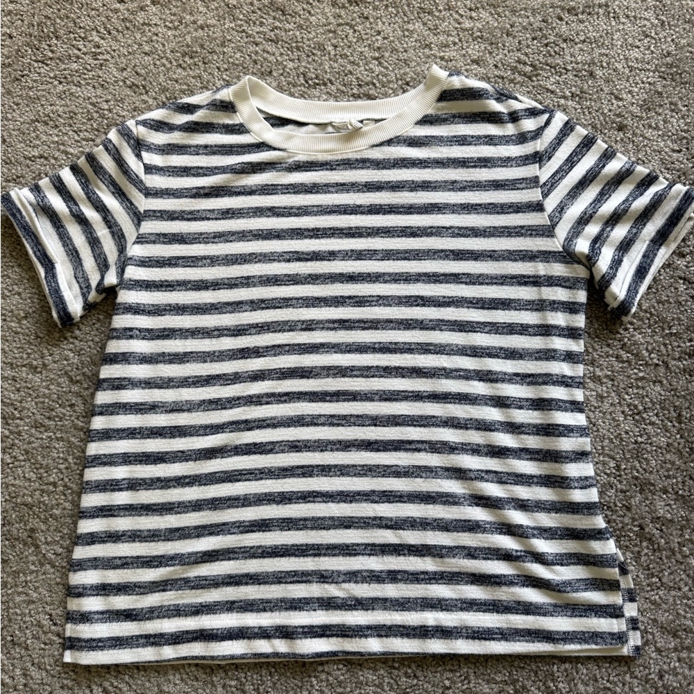 Caslon Striped Tee Navy White Short Sleeve Crewneck T-Shirt Casual Top Size Smal